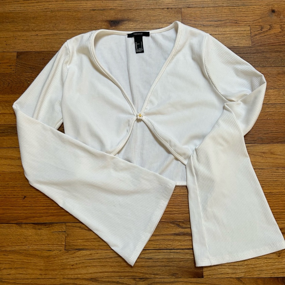Forever 21 Cream Ribbed Crop Top